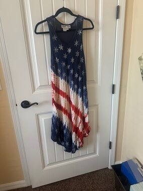 Sleeveless American Flag Tie-Dye Maxi Dress - Navy/Red/White